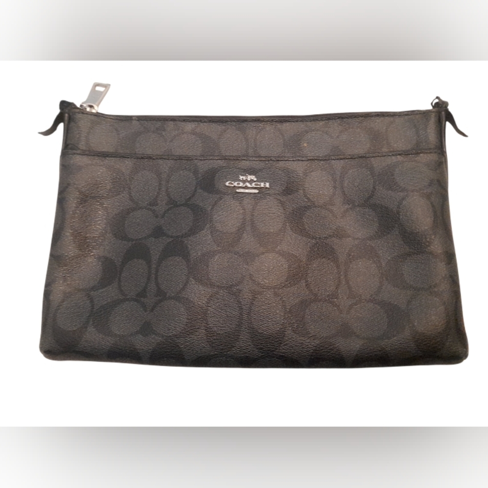 Coach F58316 Signature POP Leather Canvas Clutch Bag